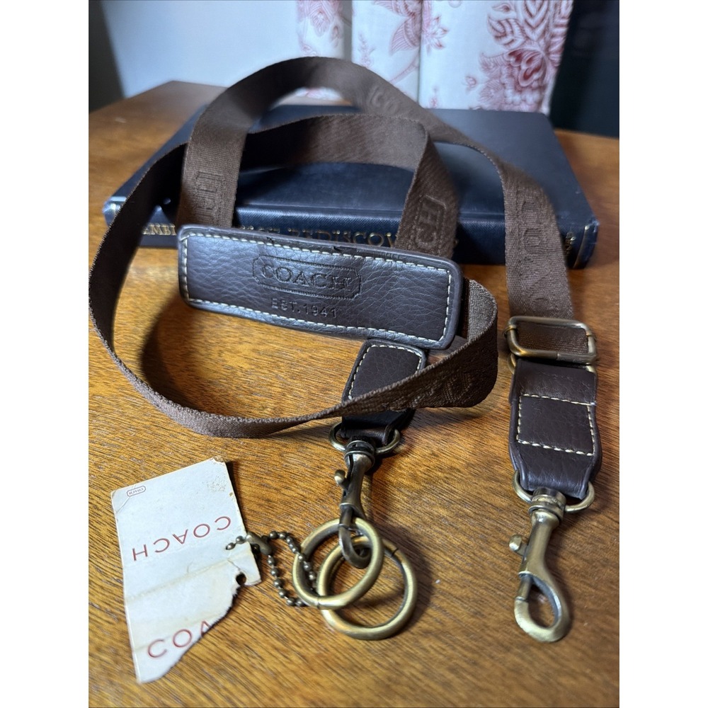 Vintage COACH Brown Nylon 58'' Long Replacement Strap w Leather Shoulder Guard